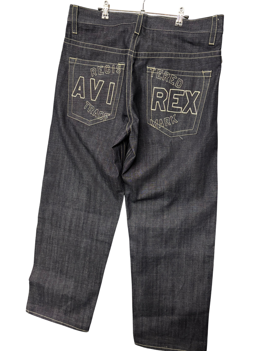 Vintage Avirex Dark Indigo Denim Straight Leg Jeans Oversized Logo Back Pockets